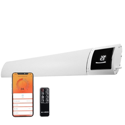 KLAMER Infrarotheizung 2600 W – WLAN Heizstrahler mit App- & Timer, Decken- & Wandmontage, Fenster-offen-Erkennung, Überhitzungsschutz, leise Strahlungswärme für Terrasse, Wintergarten & Innenräume