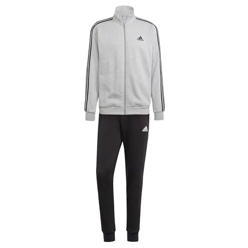 adidas Herren Basic 3-Stripes Fleece Track Suit, Medium Grey Heather/Black, L