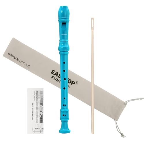 EAST TOP 8-Loch-Kunststoff-Sopranblockflöte für Kinder Anfänger, 8-Loch-Griffflöten-Blockflöteninstrument 3-teilig mit Reinigungsset, Baumwollbeutel, Grifftabelle, bunte Box (Blau)