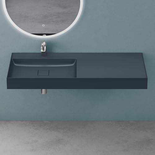 Mai & Mai Waschbecken Aufsatzwaschbecken Hängewaschbecken Waschtisch matt Anthrazit inkl. Ablaufgarnitur Mineralguss Rechteckig Waschplatz Breite: 120cm Colossum630