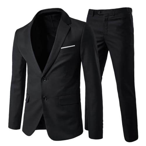 Allthemen Anzug Herren Anzug 2 Teilig Slim Fit Herrenanzug Hochzeit Anzüge Herren Modern Sakko für Business Schwarz(2 Knöpfe) L