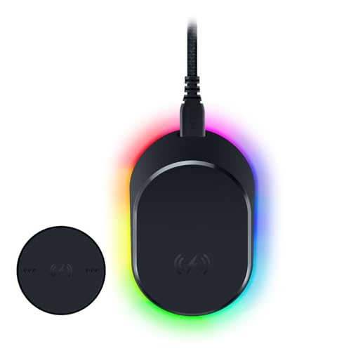 Razer Mouse Dock Pro & Charging Puck - Magnetische drahtlose Ladestation & Akku (Hyperspeed 4K Hz, 8 RGB Chroma Beleuchtung & Modul für kompatible Razer Mäuse) Schwarz