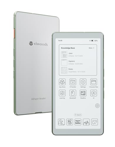 VIWOODS 6,13’’ AiPaper Reader mit 4G-Konnektivität, Ultra-dünnem & leichtem E-Ink eReader, AI-Integration, 300 PPI, einstellbarem Frontlicht, 128 GB Speicher