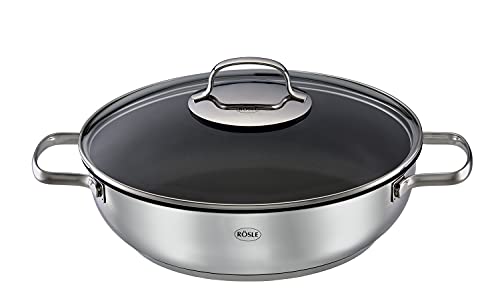 RÖSLE ELEGANCE Servierpfanne, Hochwertige Universalpfanne mit Antihaftversieglung ProPlex, 28 x 28 x 20 cm, Edelstahl 18/10, induktionsgeeignet, spülmaschinengeeignet