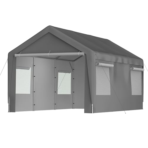 Massbinet Zeltgarage Carport Garage Zelt 3x6m, Grau, Winterfest mit Roll-Up-Fenster, Abnehmbare Seitenwände und Dach, Lagerzelt, Stallzelt, Schutzabdeckung für Auto, SUV, Boot & LKW