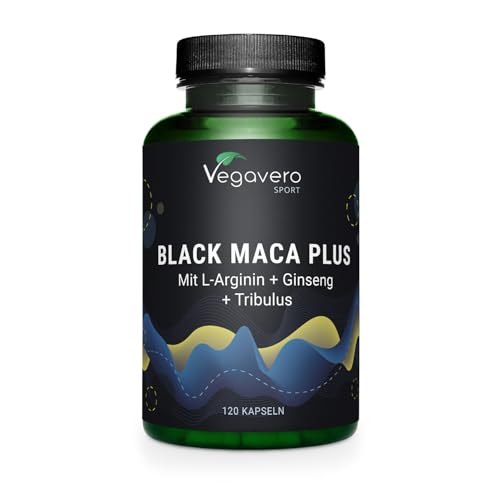 Black Maca 5000 mg + L-Arginin | Tribulus, Ginseng, Zink | hochdosiert: 10:1 Extrakt | Vegan & Ohne Zusätze | 120 Kapseln | Deutsche Produktion von Vegavero
