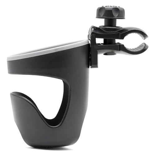 Zamboo Getränkehalter für Kinderwagen & Buggy – Universal einsetzbar, rutschfest & gummiert – Flaschenhalter Zubehör für Babys – Einfache Montage – Schwarz/Grau