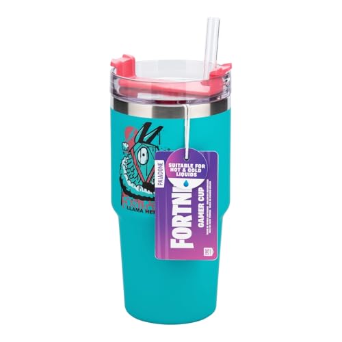 Paladone Fortnite 600 ml blau isolierte Gamer-Tasse und Strohhalm, offiziell lizenzierte Wasserflasche für heiße und kalte Getränke, Tee, Kaffee