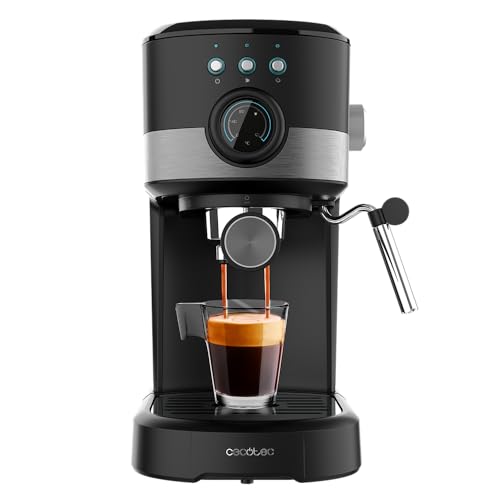 Cecotec Espressomaschine Power Espresso 20 Pecan Pro. 1100 W, ForceAroma-Technologie mit 20 Bars, verstellbare Dampfdüse, Doppelter Auslauf, Tassenwärmer, Dosierlöffel und Tamper