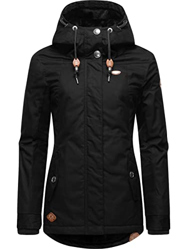 Ragwear Damen warme kurze Winterjacke mit Kapuze Monade Intl Black22 Gr. M