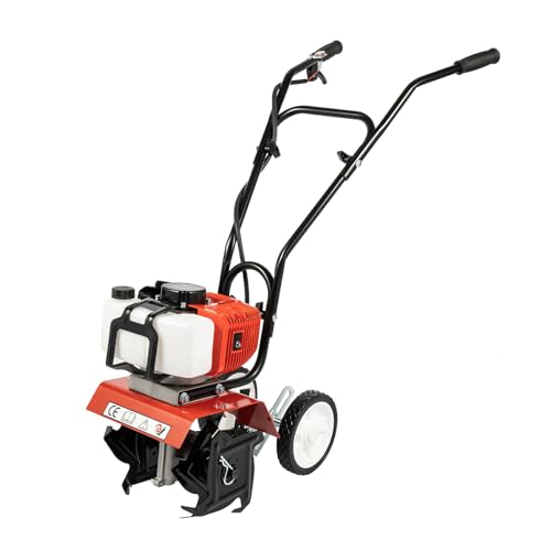 HOARLICN 52cc 2-Takt Benzin Motorhacke, Gartenfräse Motorhacke Benzin 1.9kw 6500-7000rpm Bodenfräse mit Verbreiterter Kotflügel Pflug für Bauernhöfe, Parks, Gärten