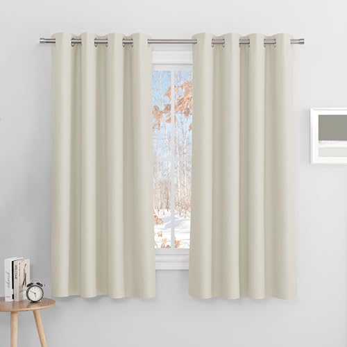 PONY DANCE Thermo Vorhänge gegen Kälte Ösenvorhang Blickdicht 2er Set H 160 x B 140 cm Verdunklungsgardine Hellbeige Wohnzimmer Gardinen Blackout Curtains for Bedroom