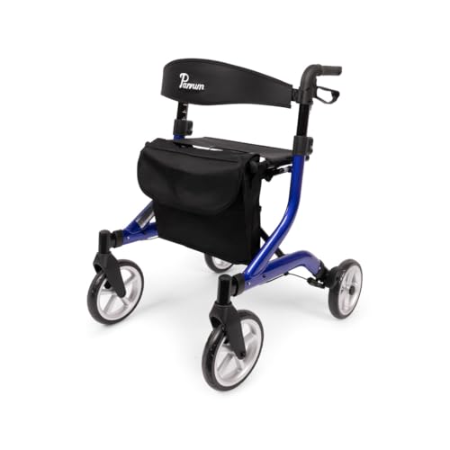 Parvum SuperLight Rollator – ultraleicht (5,1 kg), aus Aluminium, faltbar, (74 × 64 cm), mit Sitz und Rückenlehne, versteckten Bremskabeln – ideal für Alltag & Reise - Gehhilfe für Senioren - Blau