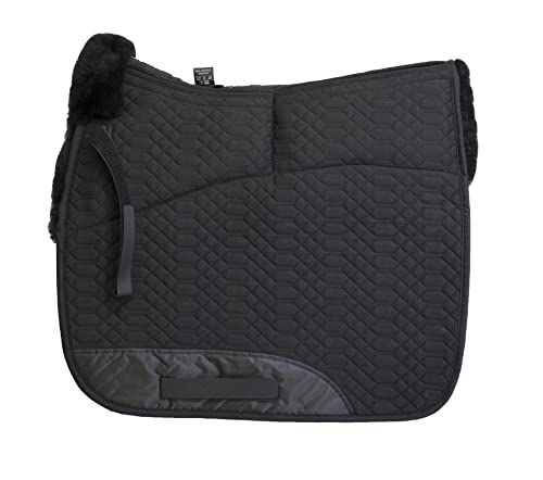 Engel Reitsport | SCHABRA1AP-D-SCH-SCH | Schabracke | Aufpolster Korrektur | Steppstoff | Lammfell im Sattelbereich | Half Lined |Fellkranz vorne | Dressur | Stoff schwarz Fell schwarz