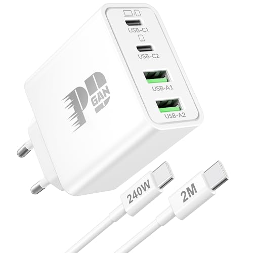 Mac Book Ladekabel, 100W 4-Port GaN USB C Ladegerät mit 240W 2M SchnellLadekabel für MacBook Pro 16/15/14/13 Zoll, MacBook Air (2018~2024) M1/M2/M3/M4, iPhone 17/16/15, iPad, Laptop Netzteil Charger