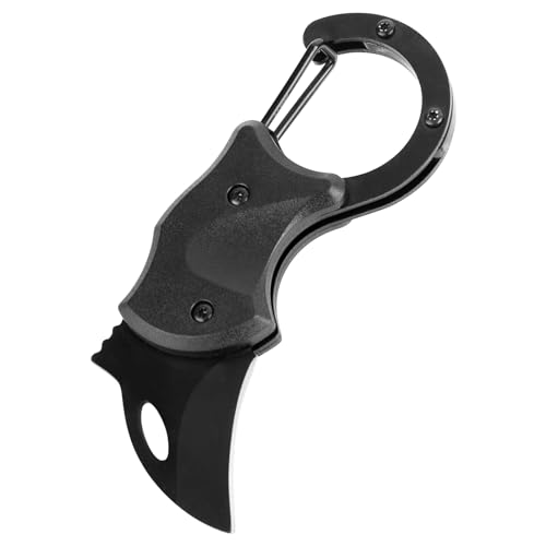 RUCUDIM Klappmesser Schwarz mit Karabiner Einhandmesser EDC Schlüsselanhänger Messer Taschenmesser Mini Scharf Klappmesser mit PU Scheide für outdoor survival, Camping und jagd