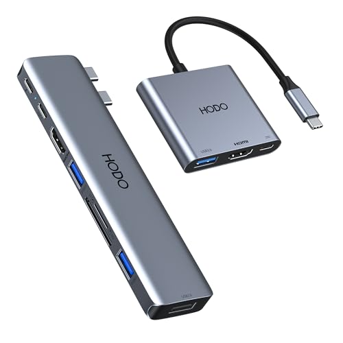 HODO USB C Hub Adapter für MacBook Pro Air, Mac Zubehör 8 in 2 + HODO USB C HDMI Adapter 3 in 1