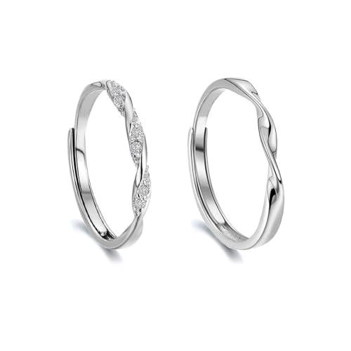 HinDaLi 2 Paar Unendlichkeit Ring Sterling Silber 925 für Damen Herren Frauen Verstellbarer Versprechen Ringe Zirkonia Partnerringe Damen Ringe Silber Verlobungsringe Daumenring Herren Schmuck