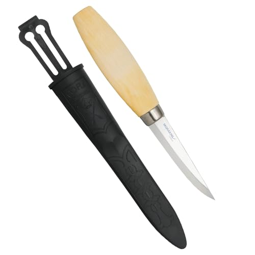 Morakniv Schnitzmesser Erwachsene - Mora Schnitzmesser 106 für die meisten Schnitzarbeiten - 85 mm Klinge aus deutschem Kohlenstoffstahl - Schnitzwerkzeug mit Birkenholzgriff & Scheide Made in Sweden