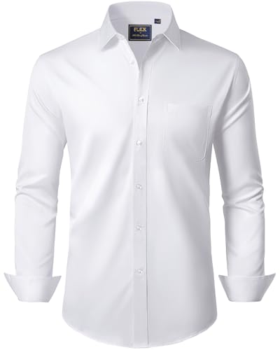 J.VER Hemd Herren Langarm Männer Weißes Herrenhemden Bügelfrei Regular Fit Freizeithemden Businesshemd Langarmshirt Hemden, L