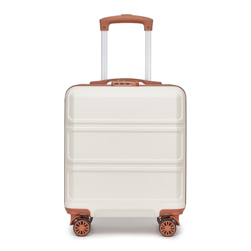 KONO Koffer Klein 16 Zoll Leicht ABS+PC Hartschalenkoffer mit Zahlenschloss Reisekoffer mit 4 Rollen Handgepäck für Ryanair und easyJet 45x35x20cm, Cremeweiß