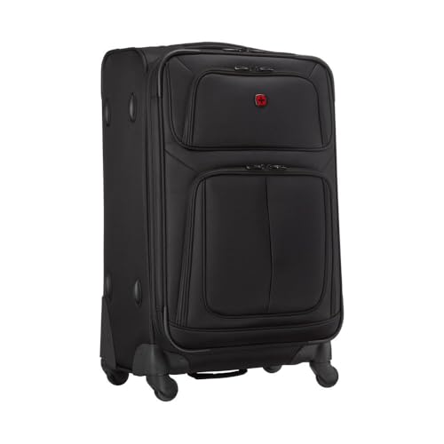 WENGER Sion Medium Weichschalenkoffer mit 4 Rollen, Trolley, Mittelgroß, 72 (82) l, Erweiterbar, Damen Herren, Reisen Urlaub, Schwarz, 653586