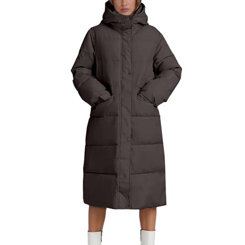 Generisch Winterjacke Damen Langer Parka Daunenjacke Winter Daunenmantel Wintermantel Warm Outdoorjacke Puffer Jacke Mantel Mit Taschen Kaffee M