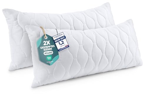Utopia Bedding Kopfkissen 40x80 cm (2er Set), Gestepptes Kissen für Bett und als Dekokissen, Kissenfüllung, SofaKissen, Zierkissen für Couch (Weiß)