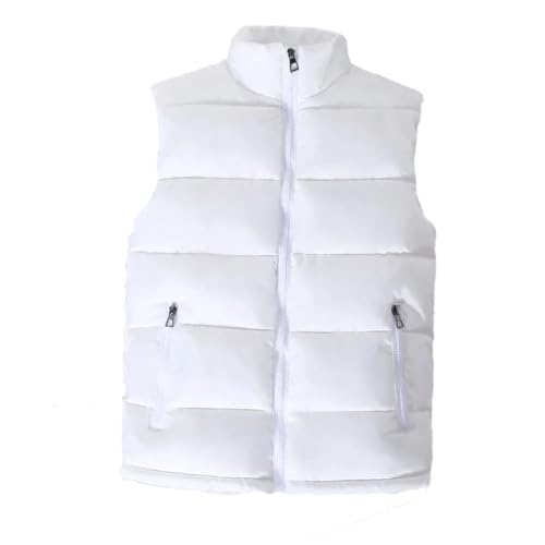 Vogrtcc Weiße Weste-Jacke Für Herren, Schmale Passform, Ärmellose Pufferjacken Mit Stehkragen