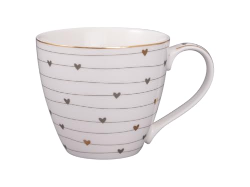 GreenGate Becher Grace Weiß mit Herzen in Grau und Gold Porzellan Tasse Goldrand