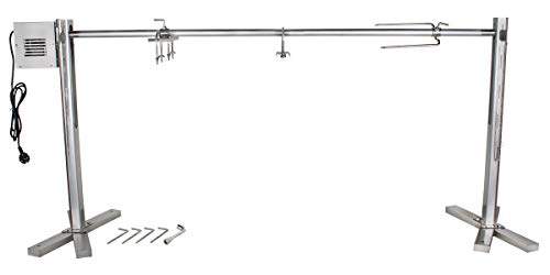 Beeketal 'BSG150-SG' Stand Spanferkelgrill für Feuerstellen oder Lagerfeuer mit Spießgrill Motor (ca. 2,4 U/Min), stabile 4-fach höhenverstellbare Edelstahl Konstruktion inkl. Boden Befestigungshaken