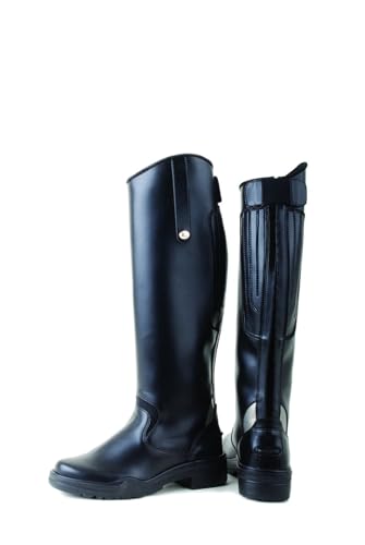 Rhinegold Nebraska Reitstiefel, lang, Schwarz, Uni, Synthetik, kniehohe Stiefel für Damen und Herren, mit Reißverschluss hinten, kniehohe Stiefel