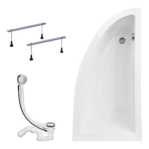 KOLMAN Badewanne PRAKTIKA Eckbadewanne 150x70 Rechts ohne Verkleidung, Ablaufgarnitur und Füßen Komplettset 3in1 Premium Original Acryl Wanne Siphon