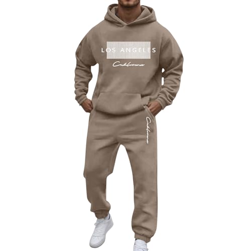 Generisch Herren Trainingsanzug 2 Teilig Set Jogginganzug Sporthose Buchstaben Druck Lose Sweatshirt Hoodie Trainingsanzug Bequemer Tracksuit Jogging Anzug Hausanzug