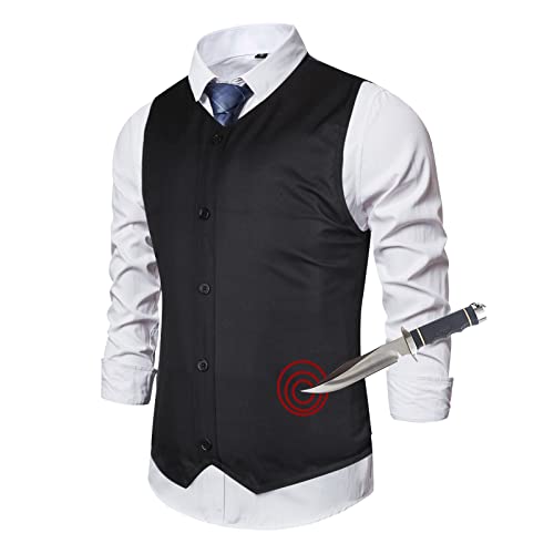 HEPUBAR Stichschutzweste, Schutzweste Stichfest für Herren, Schmale Passform, V Ausschnitt, ärmellos, mit 4 knöpfe, für Polizei, Sicherheitsschutz (stichschutzweste)