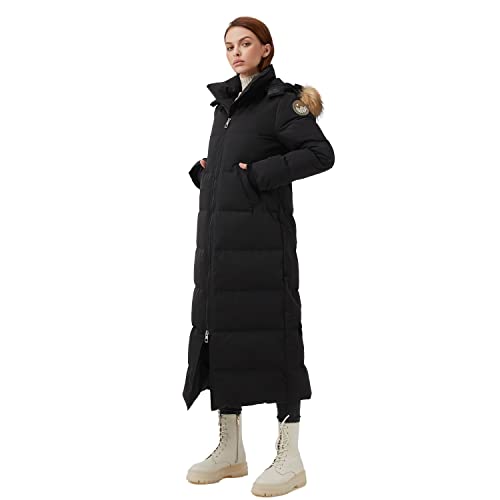 Fitouch Waukee Damen Lange Daunenparka | 750+ Fillpower-Isolierung Maxi-Outwear | Volllängenjacke | Wasserabweisende Pufferjacke | BalanceWarmer-Verhältnis | Schwarz | Größe M