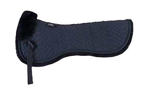 Engel Reitsport | SAKIS1-L-SCH-SCH | Sattelkissen mit echtem Merino Lammfell | Fellrand vorne | Steppstoff schwarz Fell schwarz | Grösse L