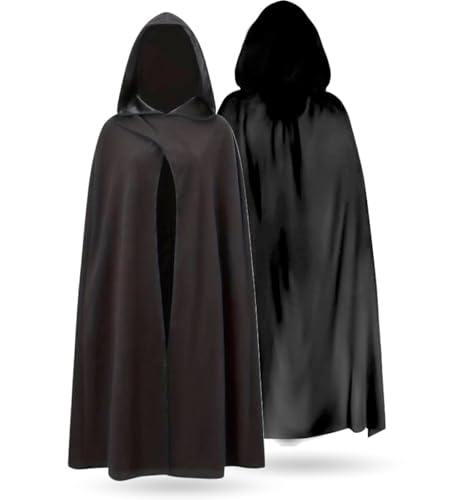 Halloween Vampir Kostüm Umhang mit Kaputze schwarz als Verkleidung für Kinder & Erwachsene - Fasching & Karneval - Einheitsgröße