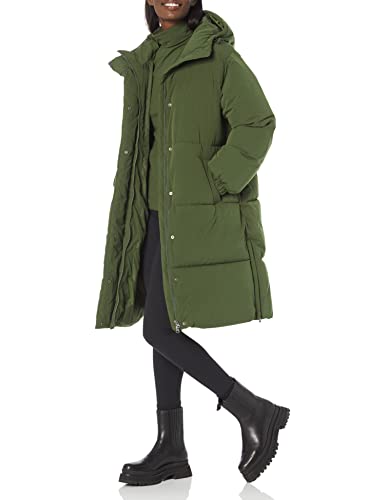 Amazon Essentials Damen Lange Oversize-Daunenjacke mit Kapuze (in Übergröße erhältlich), Dunkles Olivgrün, XXL