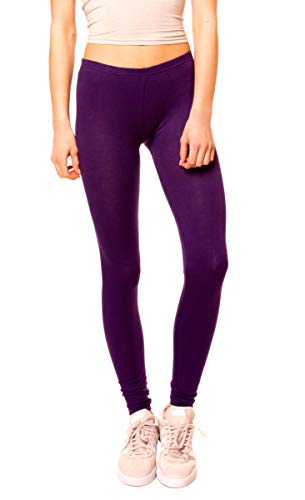 Easy Young Fashion - Damen Basic Leggings in Matt oder Glanz-Optik - atmungsaktive weiche Lange Hose LG08 - Violett
