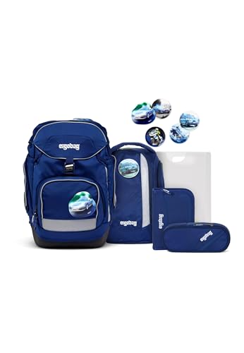 ergobag pack Set ergonomischer Schulrucksack, Schulranzen, Vorgänger-Kollektion, flexibel 6-teilig Grundschule BlaulichtBär - Blau