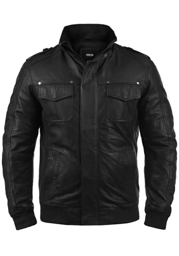 !Solid SDCamash Herren Lederjacke Bikerjacke Echtleder Jacke mit Stehkragen Eingrifftaschen Rippbündchen 100% Schafsleder Regular fit, Größe:3XL, Farbe:Black (S9000)
