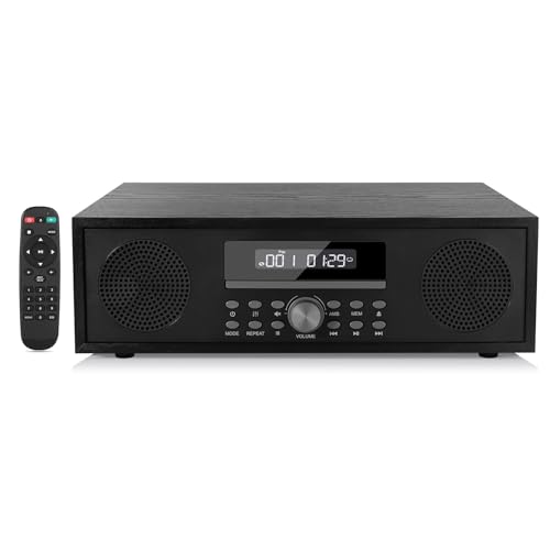 Kompaktanlage mit CD Player, Micro-HiFi-Anlage 2x20W Lautsprechersystem, Mini-Stereoanlage mit UKW-Radio, Bluetooth, Aux-Eingang, USB-Eingang, HiFi-Musikanlage mit Audio-Ausgang (CD169, Retro Schwarz)