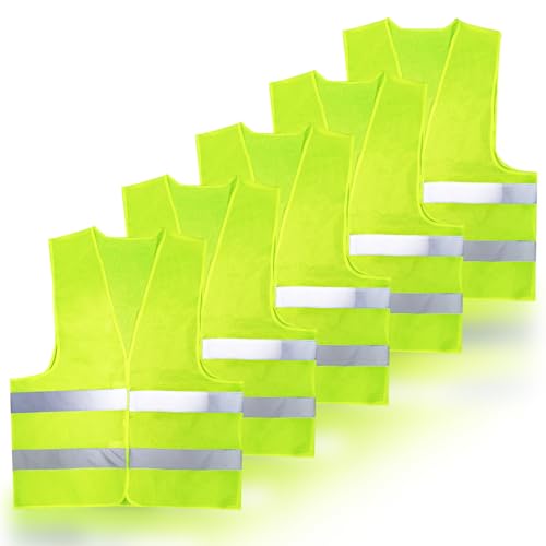 Zeripikfoasp 5 Stück Warnwesten Auto, Warnweste 360° Reflektierend Rundum mit Reflektorstreifen, Sicherheitsweste für Erwachsene, Sicherheitswesten Set, für Autofahrern Arbeitskräften Neongelb