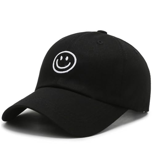 GWAWG Baseball Cap Damen Herren Gestickte Lächeln Cappy Frauen Sommer Verstellbar Basecap Kappe Leicht Atmungsaktiv Outdoor Freizeit Sport (DE/NL/SE/PL, Alphanumerisch, Einheitsgröße, Schwarz)