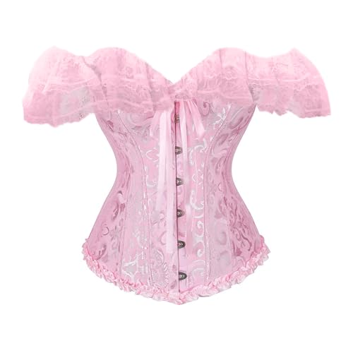 Felcia Damen-Korsett mit Schnürung, Blumendruck, Vintage-Stil, Unterbrustkorsett, Frontverschluss, Bustier, Taillenmieder, Body Shaper, H-pink, M