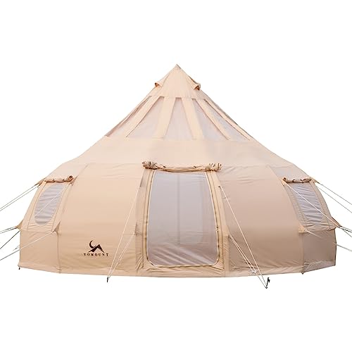 TOMOUNT Tipi Baumwolle Zelt 8 Personen Zwiebelzelt Familienzelt Canvas Pyramiden Jurtenzelt Große Glamping Wassertropfen-Zelt für Camping, Hiking, Festival, Parties, Hochzeit, Musikfest