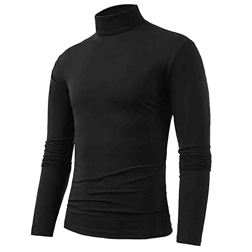 Generisch Turtleneck Herren Sport Jacket Shirt Winter Thermal Winter, Rollkragenshirt Elastisch Langarmshirts Einfarbig Basic Stretchy Casual Regular Sweatshirt Schwarz XL