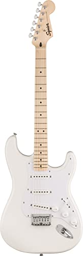 Squier by Fender Sonic Stratocaster HT, E-Gitarre, Ahorngriffbrett, Weiße Schlagplatte, Arctic Weiß, Inklusive kostenloser virtueller Kurse auf Fender Play