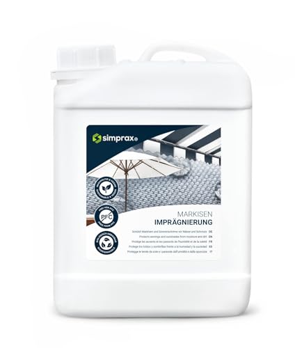 simprax® Markisen Imprägnierung - Langzeit-Imprägniermittel für Markisen, Sonnenschirme und Sonnensegel - UV-stabil - 2,5L Kanister